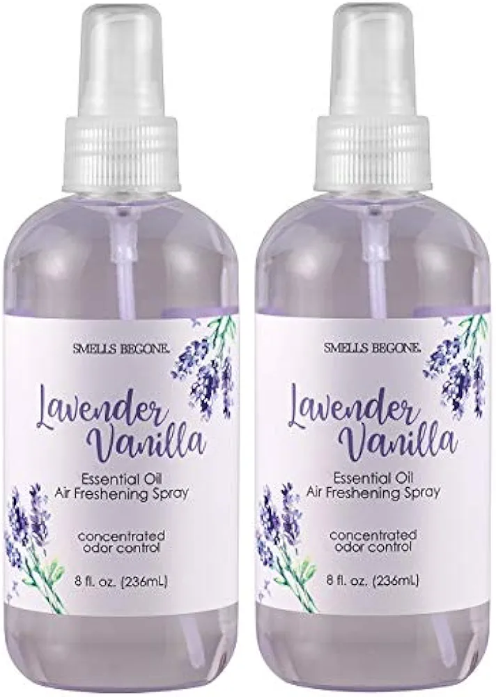 SMELLS BEGONE Essential Oil Air Freshener Spray - Odor Eliminator - 2 Pack - 8 Ounce (Lavender Vanilla)