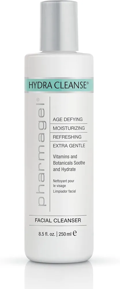 Pharmagel Hydra Cleanse Water Rinseable Facial Cleanser for All Skin Types | Natural Face Wash | Hydrating, Age Defying, and Revitalizing Face Cleanser | 8.5 fl. oz.