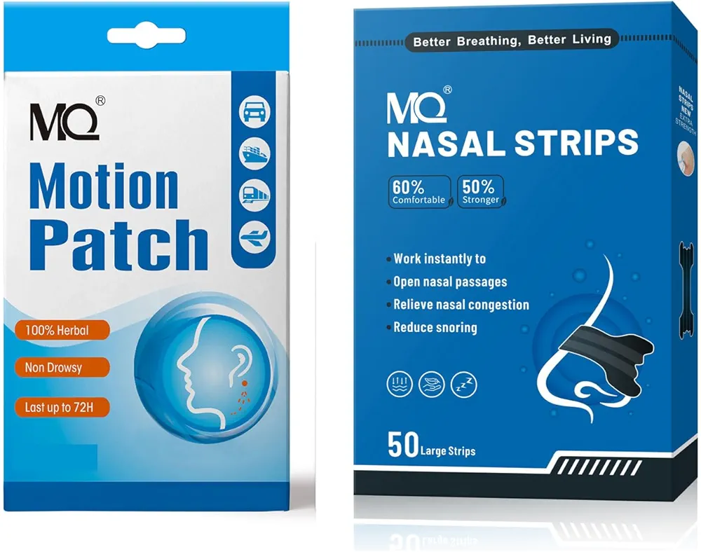 MQ 20ct Motion Sickness Patches and 50ct Black Nasal Strips for Snoring