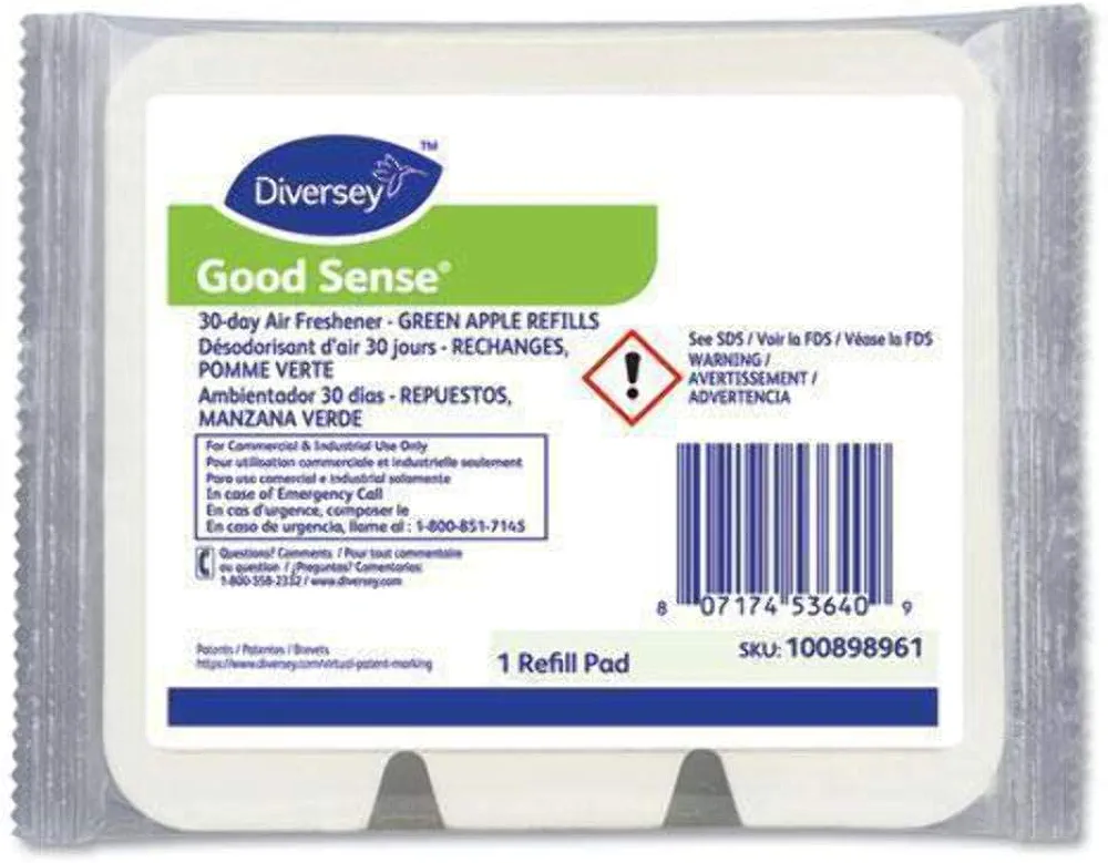 Diversey 100898961 Good Sense 30-Day Air Freshener, Fits Most Dispensers, Green Apple Scent, 1 Refill Pad, 1-Count