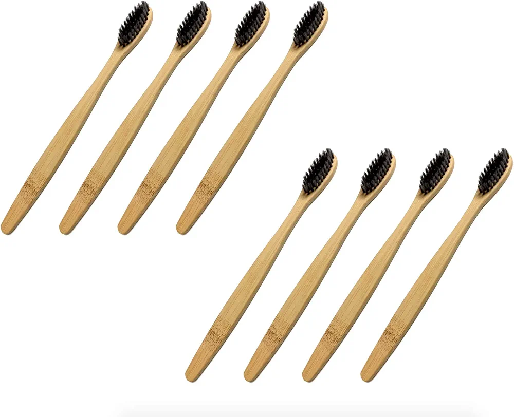 Biodegradable, BPA-Free BAREBU Bamboo Toothbrush - Organic, Eco-Friendly, Pressed Bristles (No Glue) - Supports Health & Environment (8 x PBT Black)