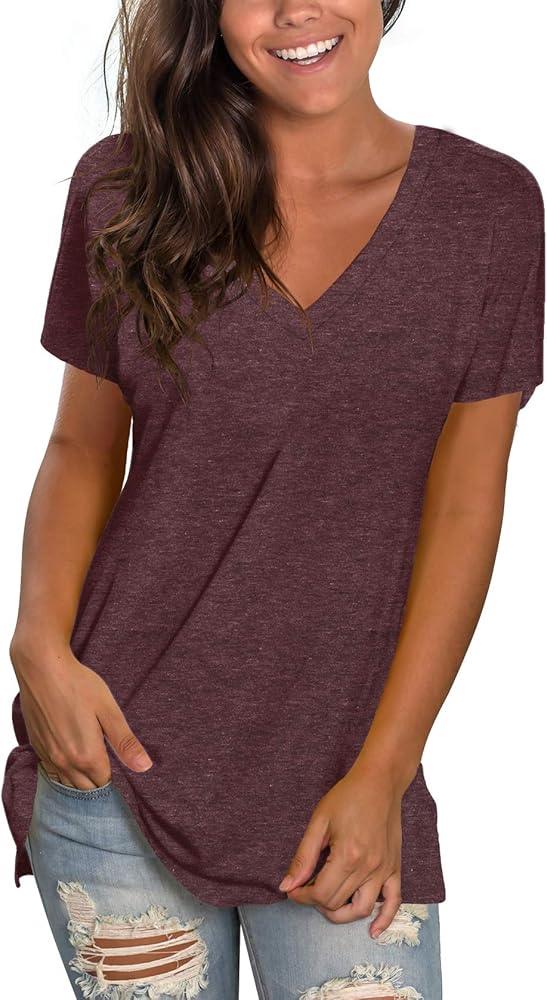 Sipaya Womens T Shirts Basic V Neck Tee Loose Fitting Casual Short Sleeve Tops