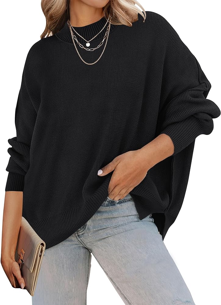 ZESICA Women's 2024 Fall Casual Long Sleeve Crew Neck Side Slit Oversized Ribbed Knit Pullover Sweater Tops