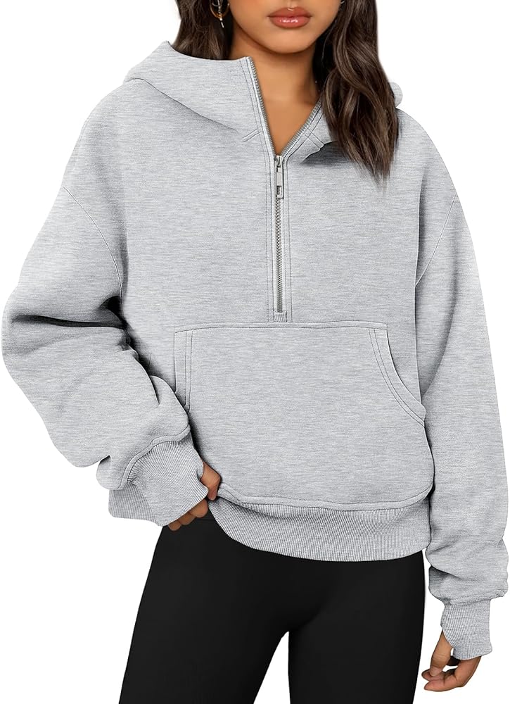 Trendy Queen Womens Hoodies Quarter Zip Pullover Oversized Sweatshirts Half Zip Pullover With Pockets Fall Clothes