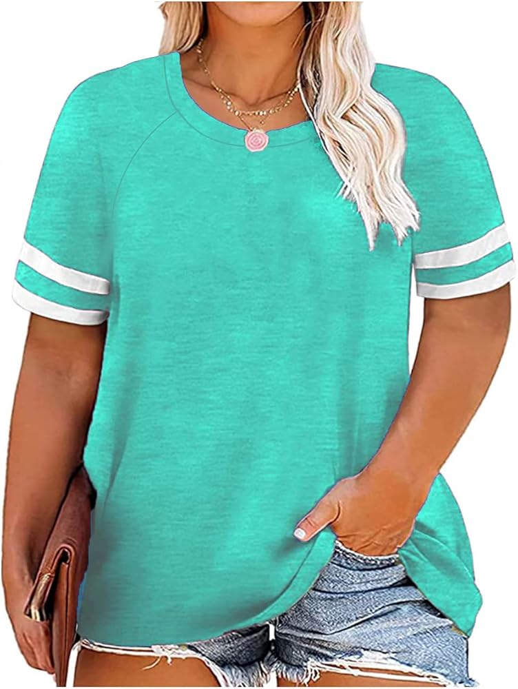 RITERA Plus Size Tops for Women Oversized Summer Basic Tunic Crew Neck Short Sleeve Henley Shirt Casual Blouses XL-5XL