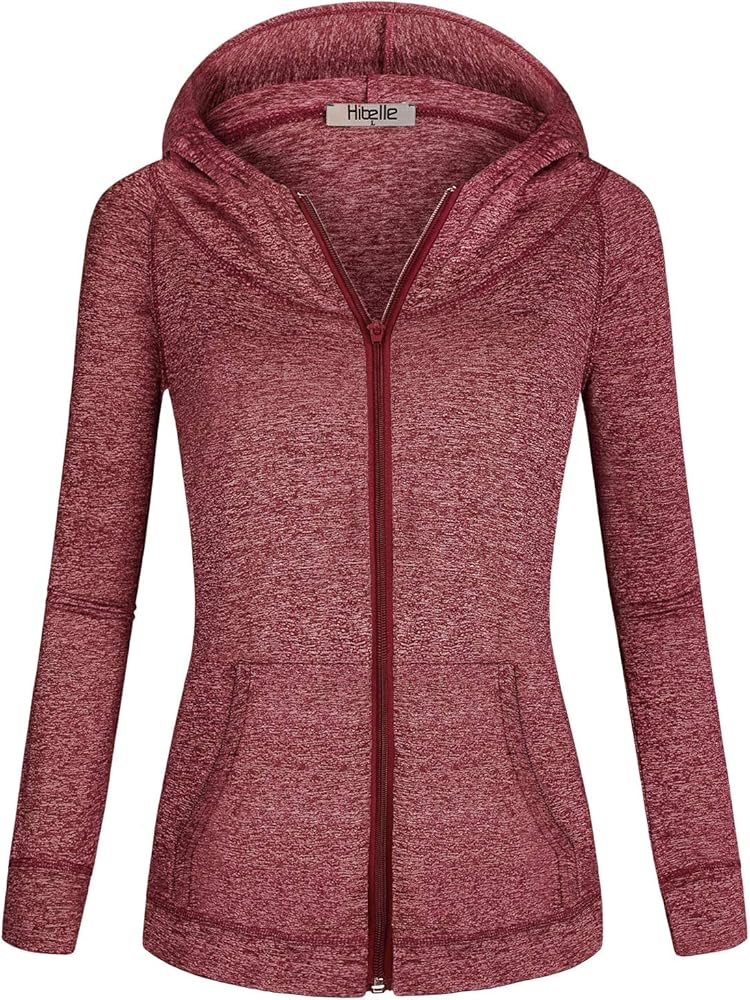 Hibelle Women's Full-Zip Fleece Lined Hoodie Sports Sweatshirts with Handy Pockets & Inside Pocket