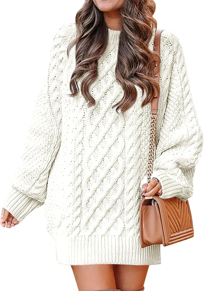 ANRABESS Women Long Sleeve Oversized Cable Knit Chunky Baggy Loose Pullover Tunic Mini Sweater Dress 2024 Trendy Fall Outfits