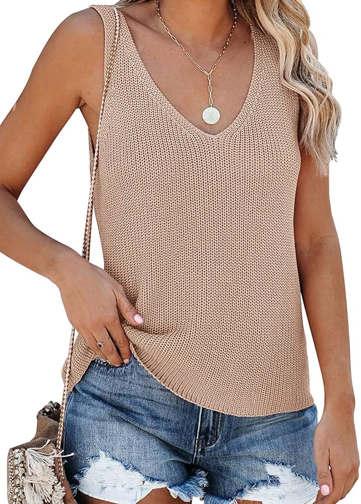 YEXIPO Womens Summer Sleeveless V Neck Sweater Vest Fall Loose Casual Knit Tank Tops