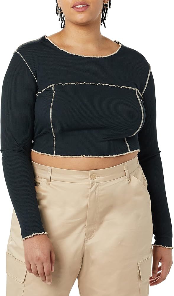 The Drop Women's Everleigh Long Sleeve Cropped Top With Exposed Seam Detail