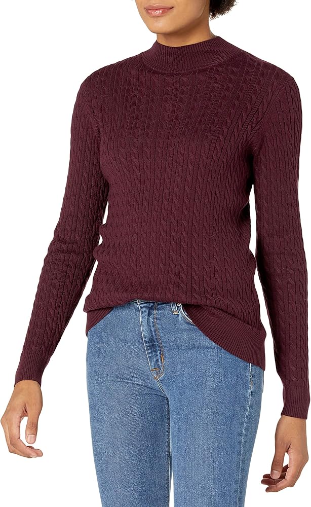 Amazon Essentials Women's Classic-Fit Lightweight Cable Long-Sleeve Mock Neck Sweater