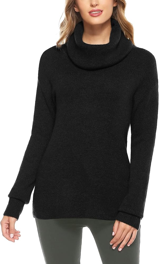 Woolicity Women's Cowl Neck Sweaters Long Sleeve Loose Fitting Ribbed Cozy Soft Casual Turtleneck Pullover Tops