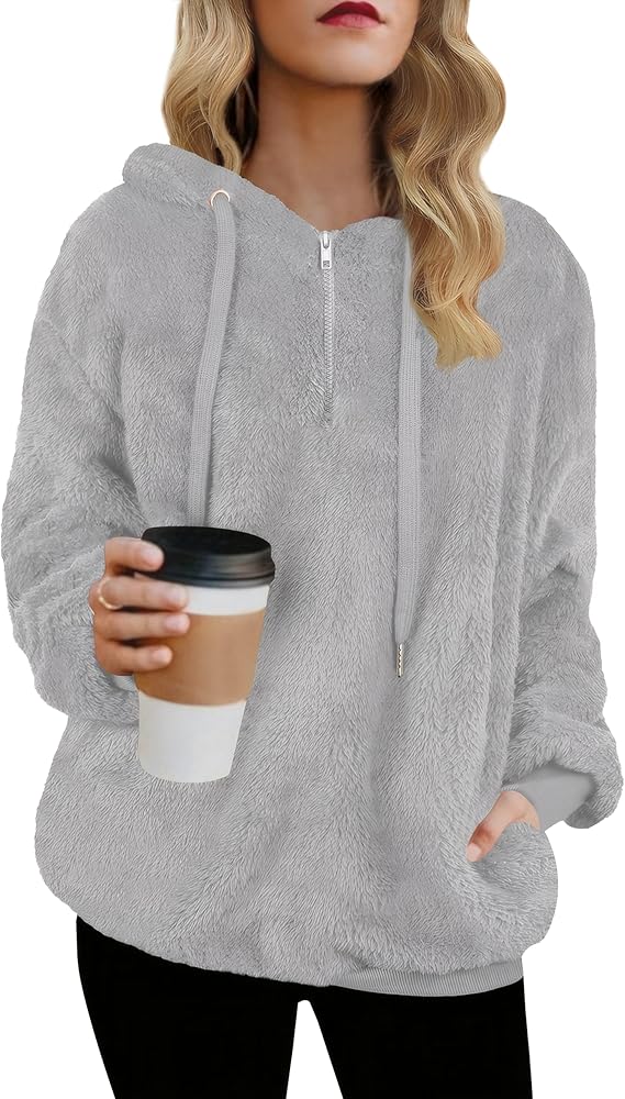 TBONTB Hoodies for Women Fuzzy Oversized Sweatshirt Zip Up Fleece Pullover Fluffy Sherpa with Pockets