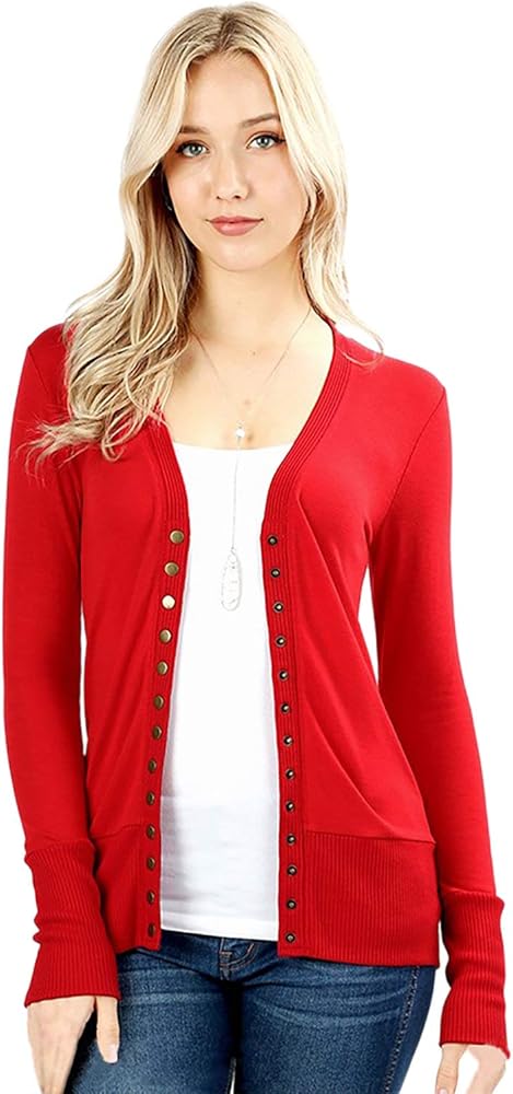 Cardigans for Women Long Sleeve Cardigan Knit Snap Button Sweater Regular & Plus - Ruby (2X)