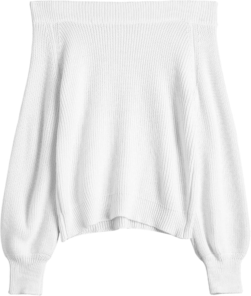 ZAFUL Women Off Shoulder Sweater Long Sleeve Knit Sweater Loose Pullover Jumper Tops