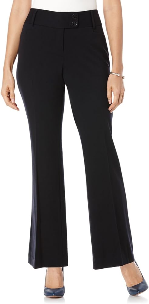 Rafaella Women's Curvy Fit Gabardine Bootcut Stretch Dress Pants with Pockets, Navy, 10 Short