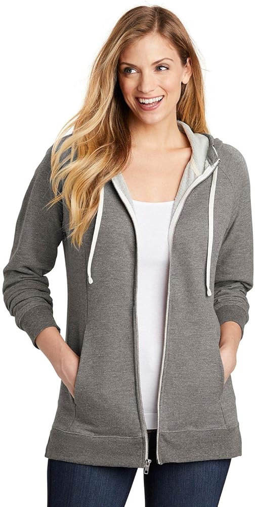 District Women's Perfect Tri French Terry Full-Zip Hoodie XXL Grey Frost