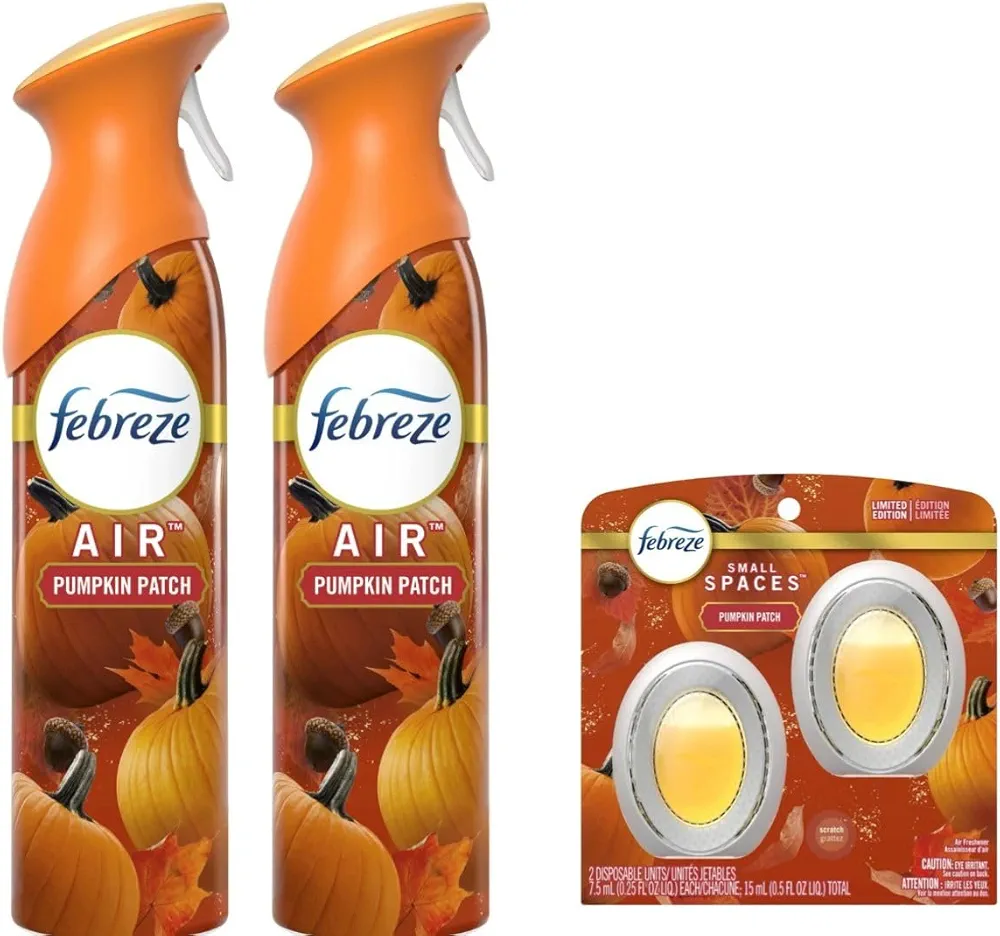 Febreze Air Freshener Odor Fighting Spray, Pumpkin Patch) Limited Edition, 8.8 oz. (Pack of 2) + Febreze Small Spaces Air Freshener Limited Edition Scents (Pumpkin Patch), 2 Count)