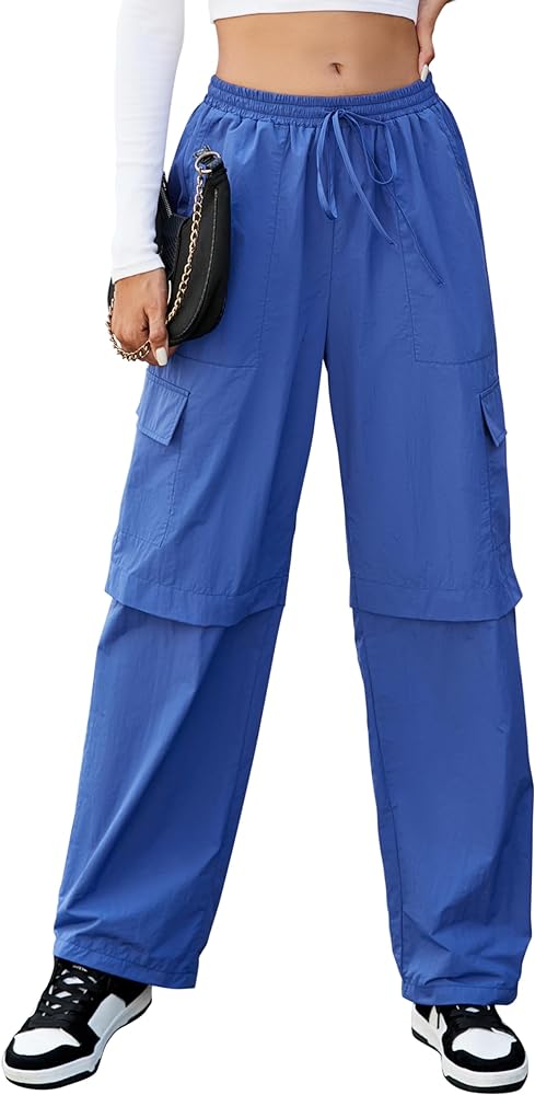 Blooming Jelly Cargo Pants for Women Lightweight Y2K Pants Casual Wide Leg Hiking Pants with Pockets Parachute Pants