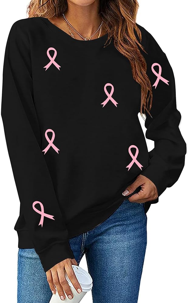 VILOVE Breast Cancer Sweatshirt Women: Pink Ribbon Pullover Breast Cancer Awareness Hoodie Cancer Fighter Long Sleeve Tops