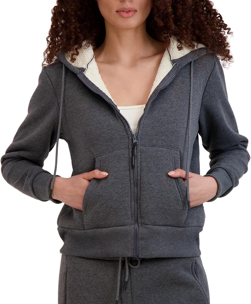 BEARPAW Women's Zip Up Sherpa Lined Hoodie with Pockets