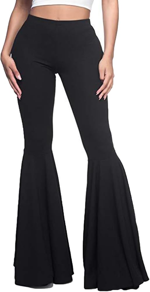 GUOLEZEEV Women High Waisted Flare Pants Solid Color Fashion Pleated Bell Bottoms(7 Colors)