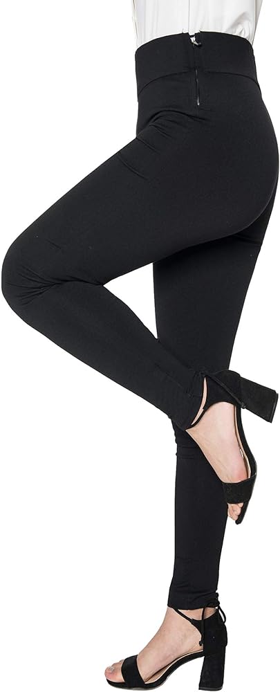 Women's Black Skinny Dress Pants Pull on Stretch Ankle Length Work Treggings with Side Zipper