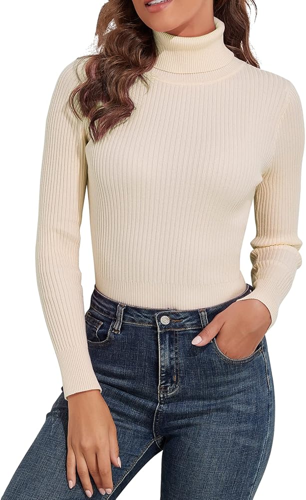 PrettyGuide Women's Ribbed Turtleneck Long Sleeve Sweater Tops