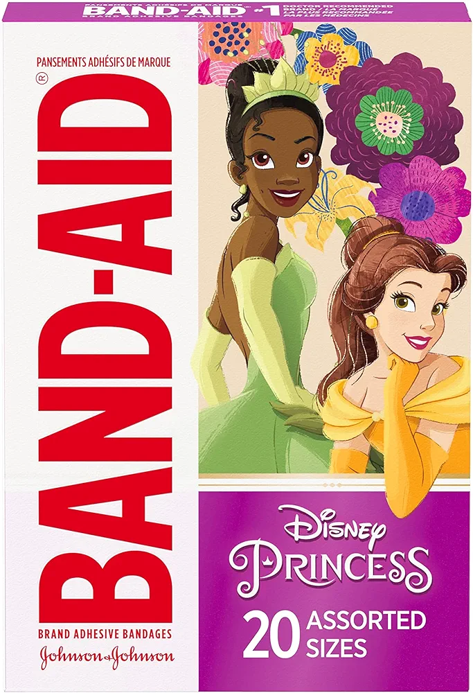 Band-Aid Brand Adhesive Bandages for Minor Cuts & Scrapes, Wound Care Featuring Disney Princess Characters, Fun Bandages for Kids and Toddlers, Assorted Sizes, 20 Count