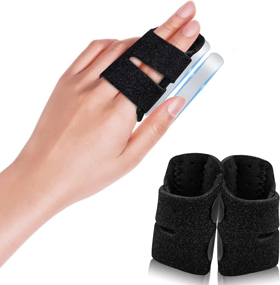 2 Pcs Trigger Finger Splint with 2 Metal Bars for double fingers, Finger Brace Finger Buddy, Immobilizer Support Strap for Arthritis, Tendonitis - Right Hand