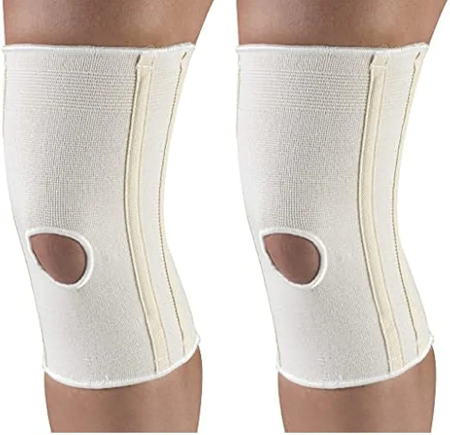 CHAMPION Knee Brace Flexible Stays Knit Elastic, White, Medium (Pack of 2)