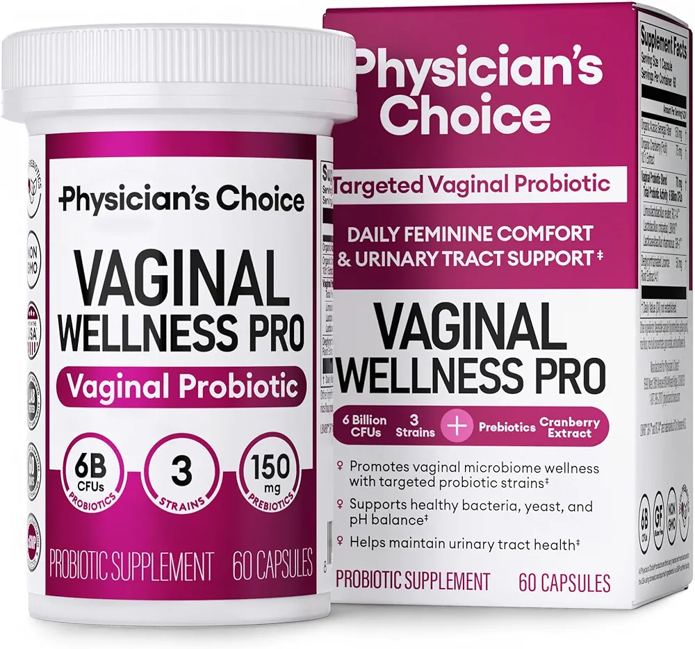 Physician's CHOICE Vaginal Probiotics for Women - Unique with Licorice Root - PH Balance, Odor Control, Yeast, Vaginal Microbiome & Feminine Health - 6B CFU - Organic Prebiotic, Cranberry - 60 CT