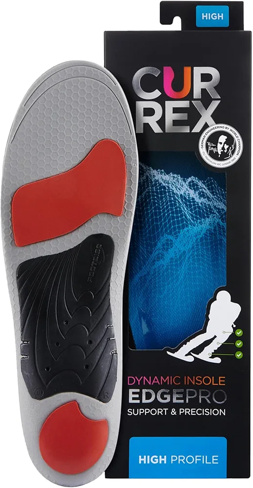 CURREX EdgePro Thermo Regulating Ski Boot Insoles for Snowboarding, Skiing, & Winter Sports – Ski Boot Inserts with Shock Absorbing Cushioning – for Men & Women – High Arch, Medium