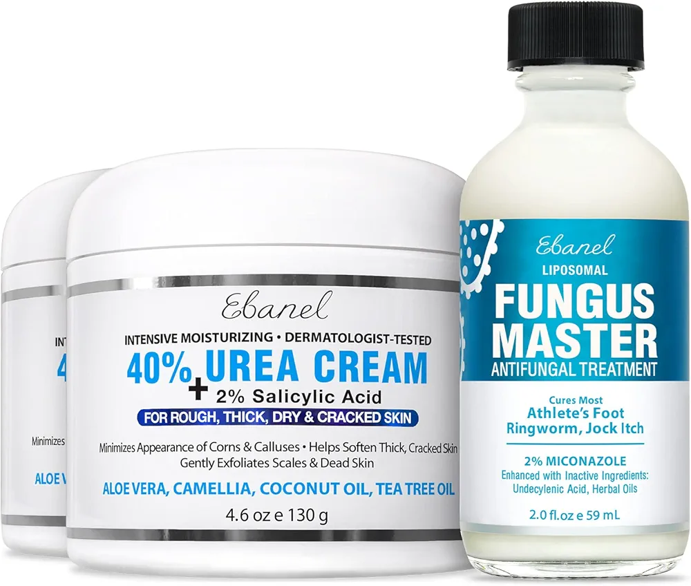 Ebanel Bundle of 2 Pack 40% Urea Cream 4.6 Oz, and Fungus Treatment 2 Oz