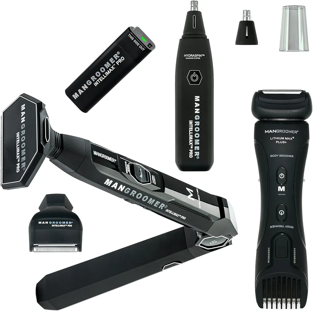 The Intelligent Bundle - The Complete Back, Body, Balls, Nose and Ear Hair Grooming Kit with INTELLIMAX PRO Battery System