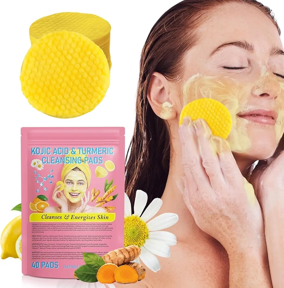 Kojic Acid and Turmeric Cleansing Pads, Turmeric Kojic Acid Cleansing Pads for Face & Body, Exfoliating Cleansing Pads for All Skin Types - 40 pads