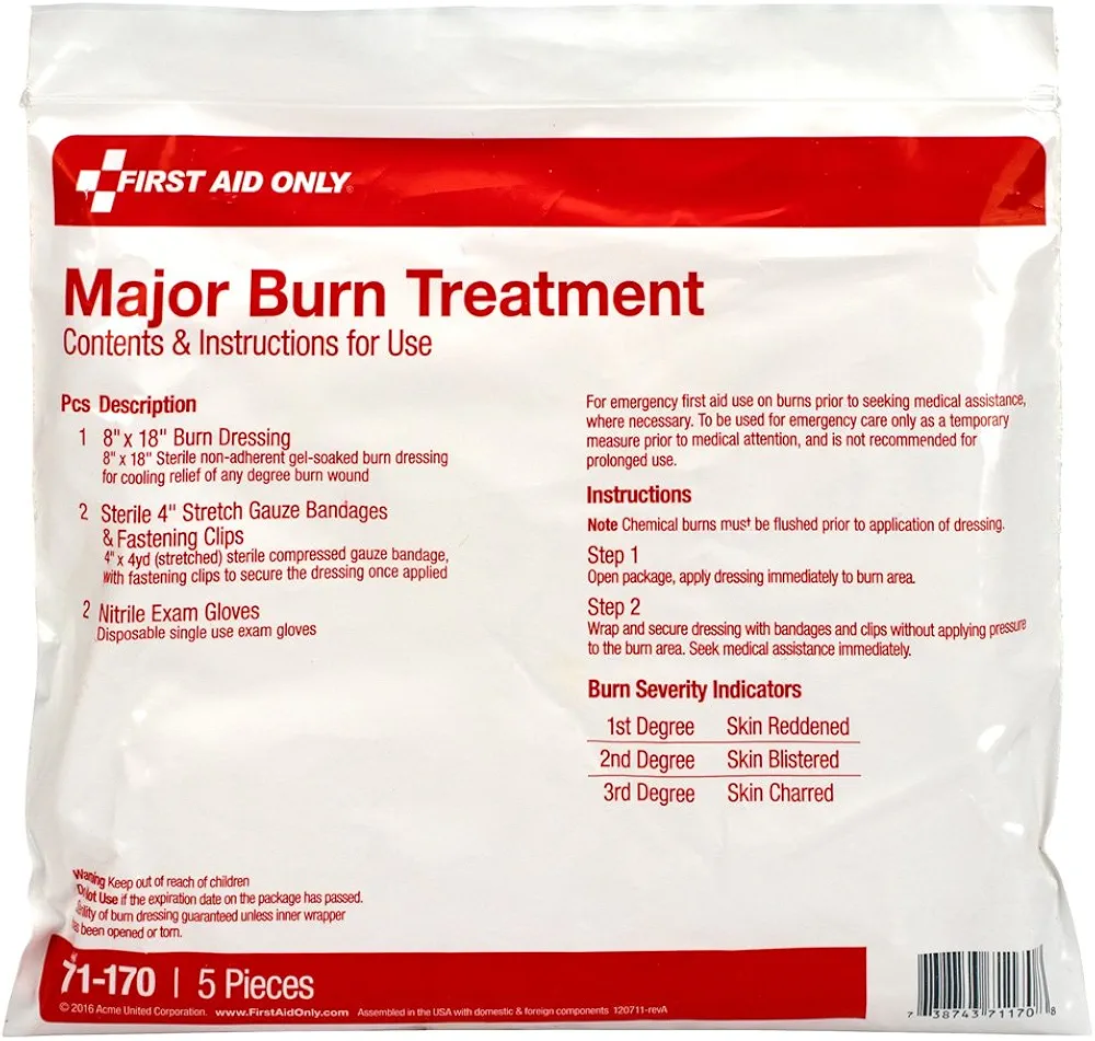 First Aid Only 71-170 5 Piece First Aid Triage WaterJel Severe Burn Treatment Pack