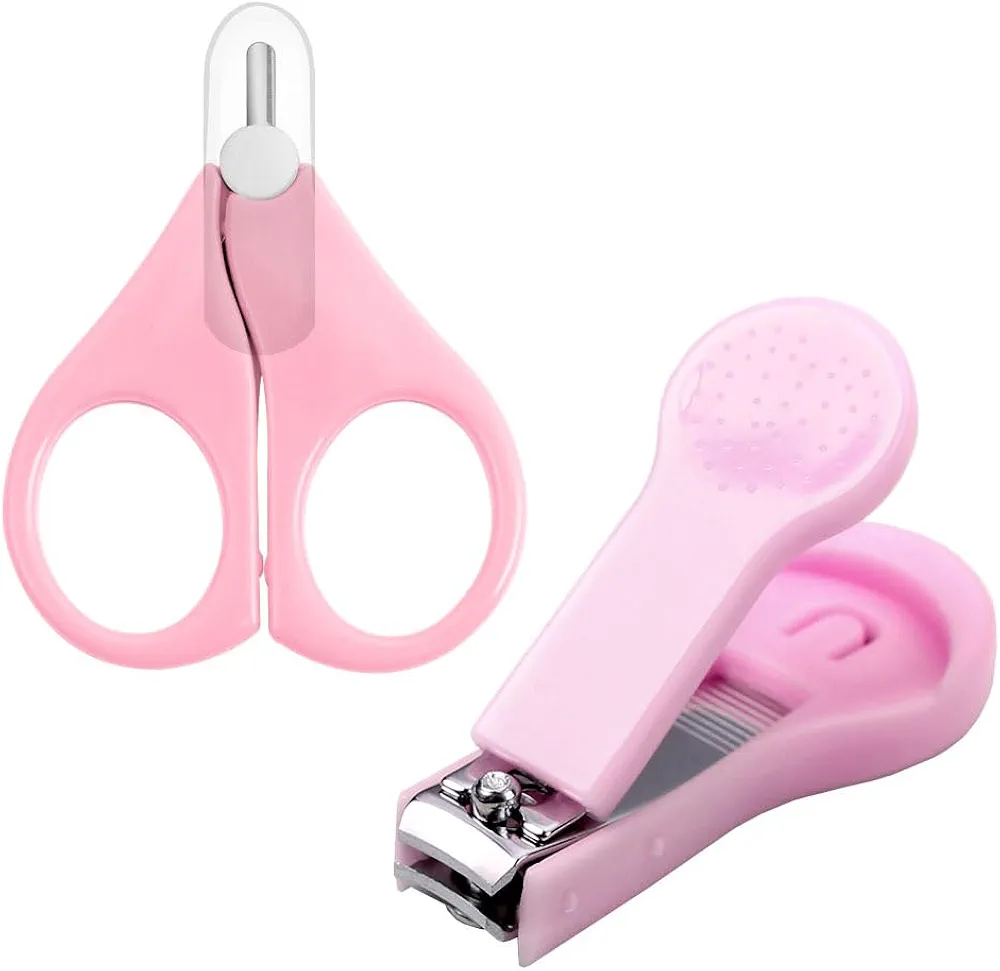 2 Pcs Safe Baby Nail Clippers, Baby Nail Kit Baby Manicure Kit Baby Nail Clippers, Scissors Kids Nail Clipper Trimmers Baby Nail Care Set for Infants & Newborn & Infant & Toddler, Pink