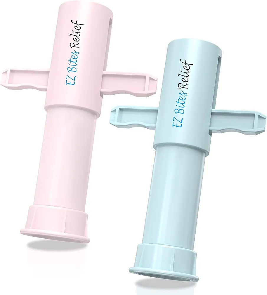 EZ Bite Relief - Bug Bite Suction Tool 2 Packs (Pink & Blue), Kid Friendly Venom Extractor Itch Relief, Natural Reduce Itch & Swell, Bite & Sting First Aid for Outdoor Hiking, Backpacking and Camping