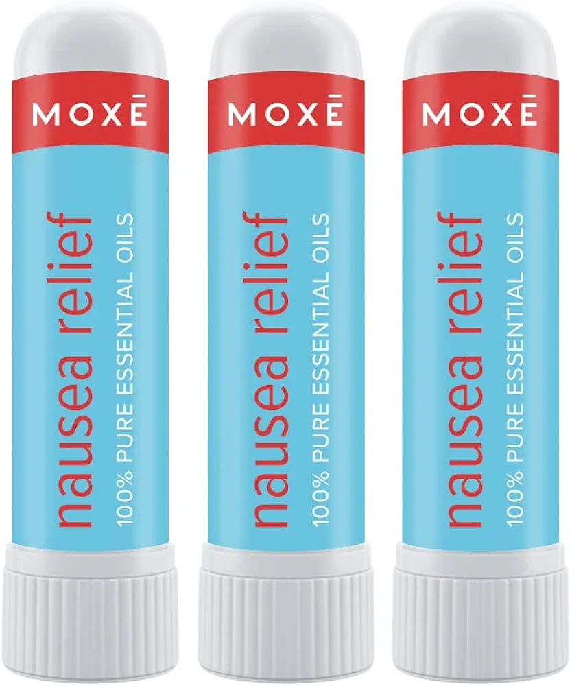 MOXE Nausea Nasal Inhaler Sticks, All Natural Essential Oil Blend, Ginger, Cardamom, Peppermint, Sweet Orange, Upset Stomach, Headaches, Easy-to-Use Portable Aromatherapy, Made in USA, 3 Pack