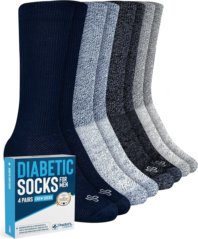 Doctor's Select Diabetic Socks for Men and Women - 4 Pairs Neuropathy Socks | Socks for Diabetics Men | Mens Diabetic Socks