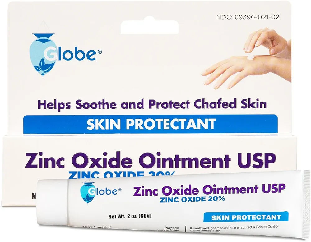 GLOBE Zinc Oxide Ointment 20%, 2 Ounce Tube, Advanced Skin Protection, for Diaper Rash, Relief from Poison Ivy, Sumac & Oak, Protects from Wetness, Protects Chafed Skin