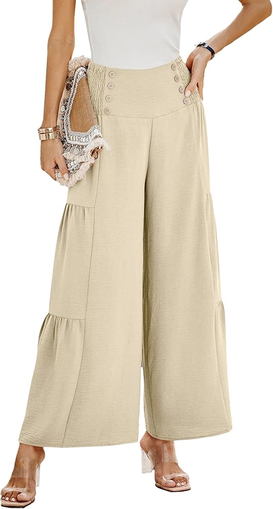 PRETTYGARDEN Women's Casual Long Palazzo Pants Elastic High Waist Wide Leg Loose Lounge Trousers