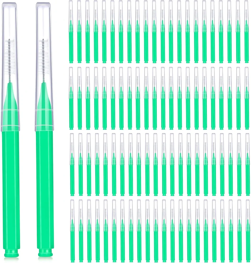 Patelai 100 Pieces Braces Brush for Cleaner Interdental Brush Toothpick Dental Tooth Flossing Head Oral Dental Hygiene Flosser Toothpick Cleaners Tooth Cleaning Tool (Green)