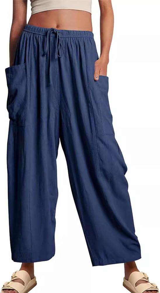 Flygo Women's Wide Leg Pants Summer Casual Loose Fit Beach Palazzo Harem Pants with Pockets