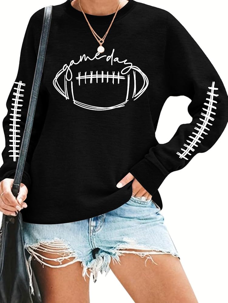 Game Day Football Sweatshirt Women Cute Graphic Funny Sunday Casual Long Sleeve Crewneck Pullover Top