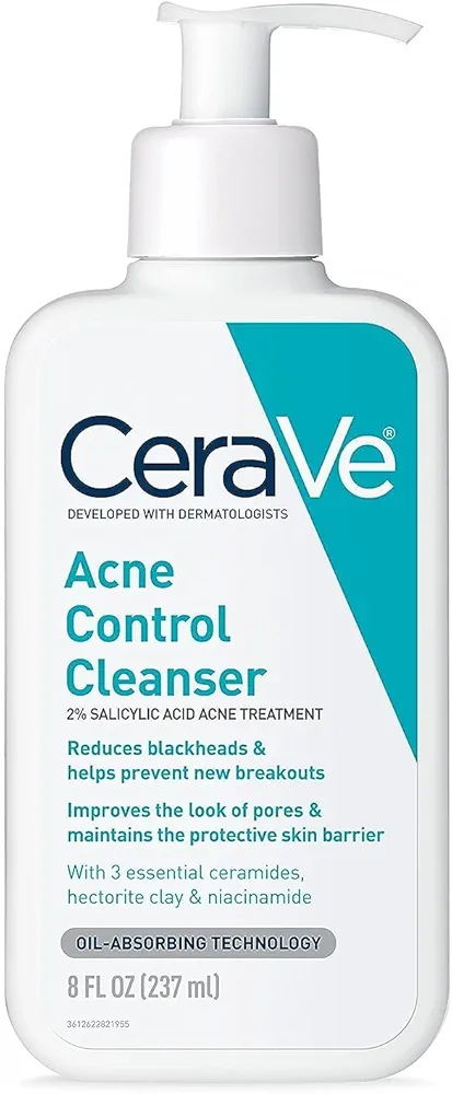 CeraVe Acne Treatment Face Wash | Salicylic Acid Cleanser with Purifying Clay, Niacinamide, and Ceramides | Pore Control and Blackhead Remover | 8 Ounce