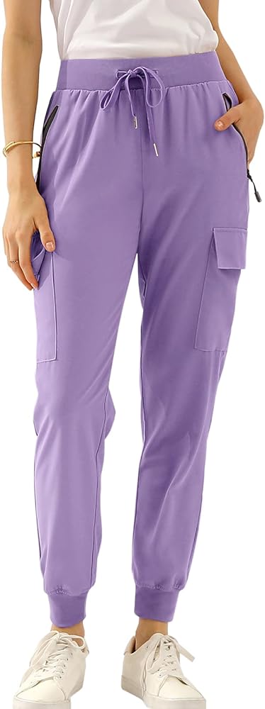 DOUBLJU Lightweight Hiking Long Pants with Pockets Quick Dry Cargo Jogger Sweatpants Workout Outdoor for Women with Plus Size