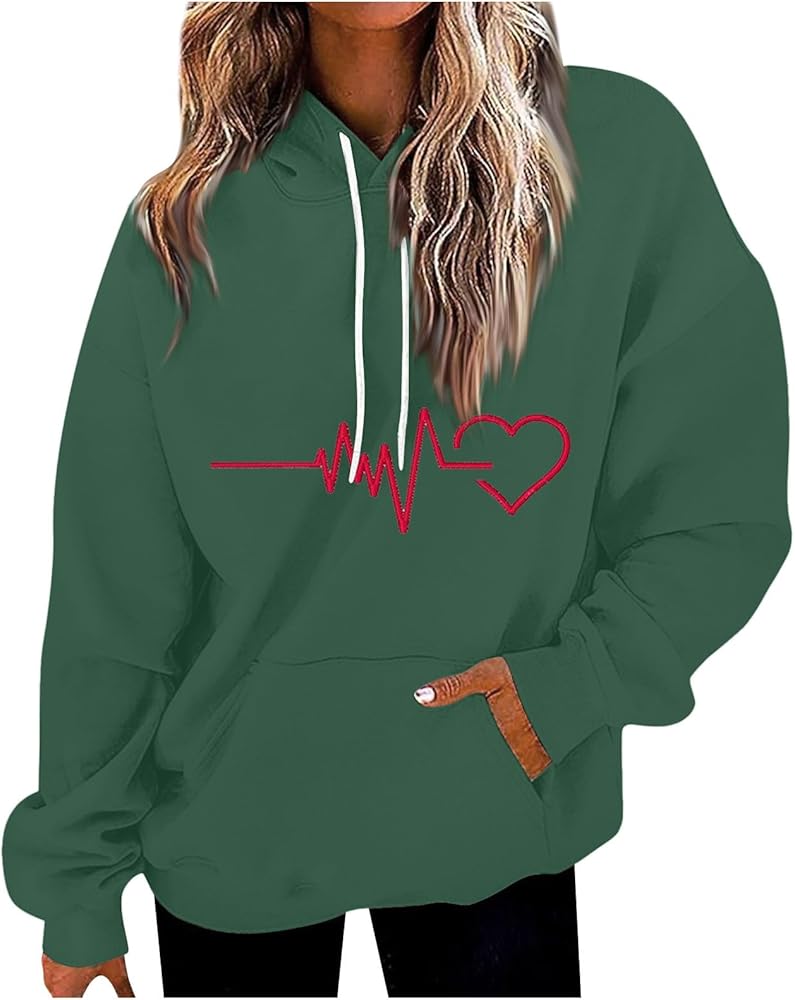 Womens Hoodies Long Sleeve Printed Hoodie Loose Sweatshirt Graphic Pullover Drawstring Top Fall Outfits with Pocket