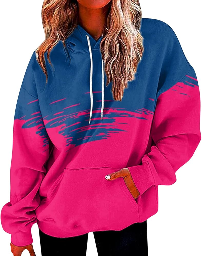 Women's Fashion Tie Dye Print Pullover Hoodie Long Sleeve Drawstring Hoodie Oversized Loose Sweatshirt with Pocket