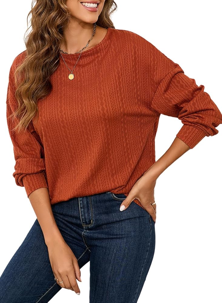 SHEWIN Long Sleeve Shirts for Women Fall Fashion 2024 Textured Tunic Tops Lightweight Pullover Blouses